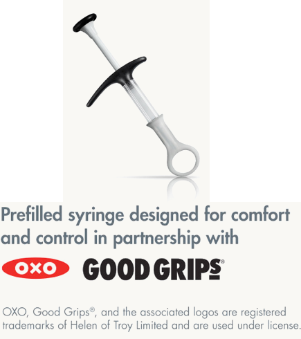 Prefilled syringe designed for comfort and control in partnership with OXO Good Grips®