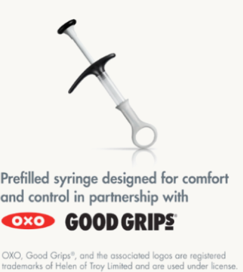 OXO Good Grips® prefilled syringe designed for comfort and control